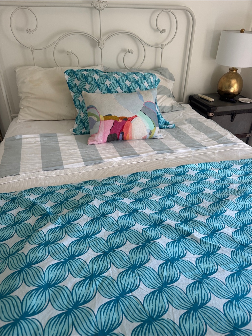 John Robshaw jamalhi Teal Floral-Print Cotton twin size duvet cover set 3 pcs